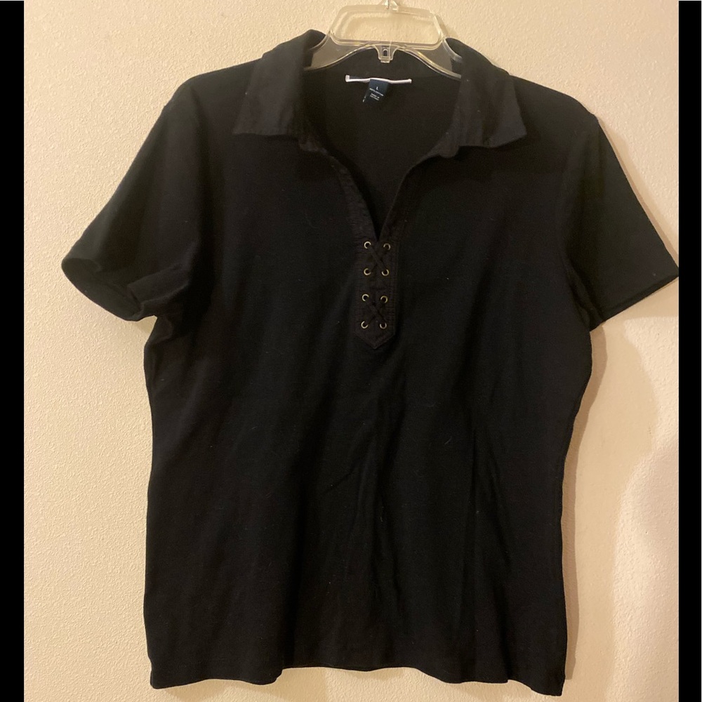 3/$21 Karen Scott Black collared T-shirt